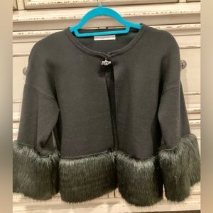 Angela Mara Italy black faux fur jacket/shrug. Size XS
